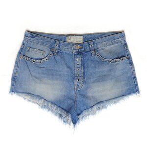 Free People Barcelona Nights Mid Rise  button-fly Denim Hot Shorts Size 29